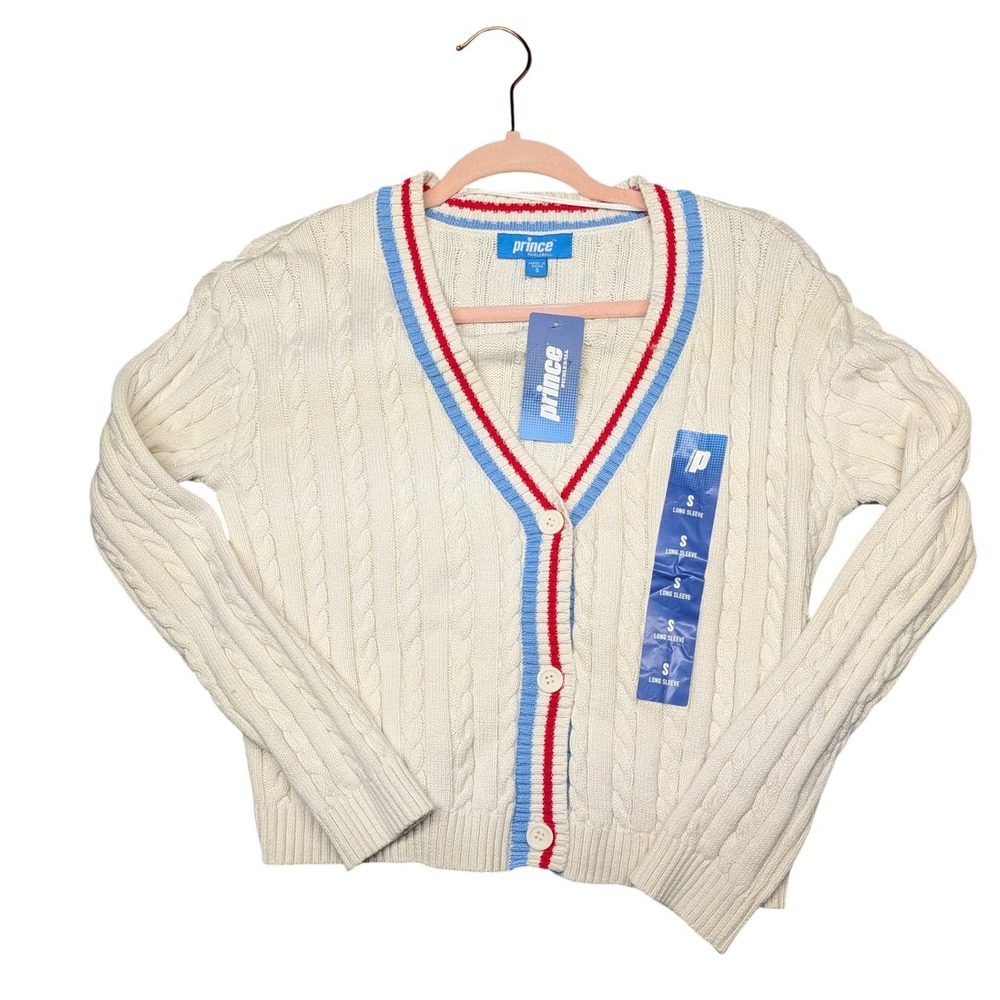 NWT Prince Pickleball Womens Cable Knit Cardigan Sweater Cream Small